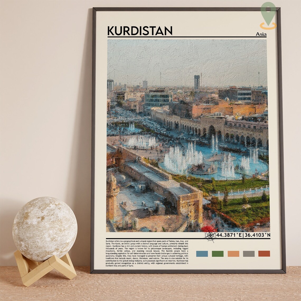 Kurdistan Asia City Plaza Dancing Fountains Stone Arcades Travel Poster - Image 3