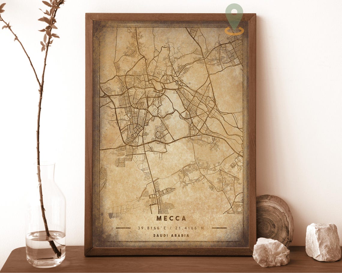 Mecca Saudi Arabia City Map Dark Navy Modern Street Grid Wall Poster - Image 2