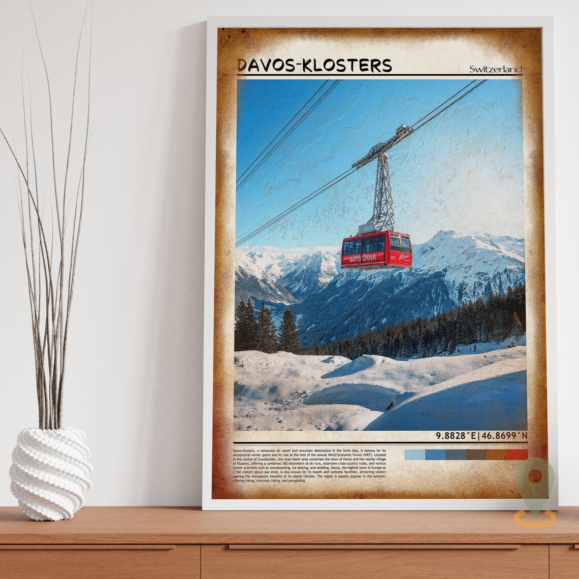 Davos Klosters Switzerland Red Gondola Alpine Snow Mountain Poster - Image 3
