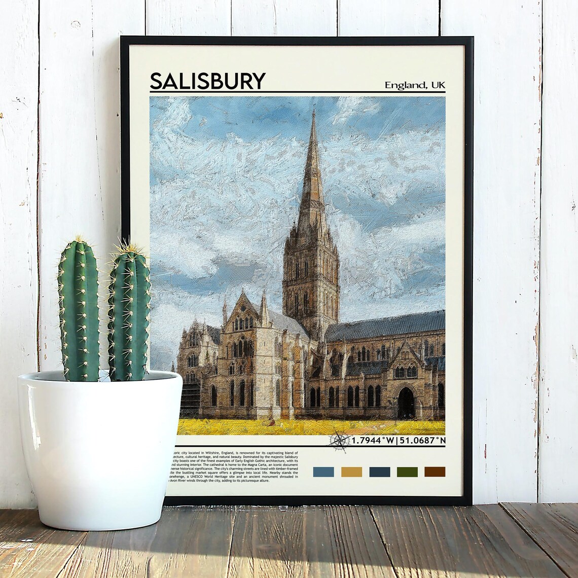 Salisbury England Cathedral Gothic Spire Painting Travel Poster - Image 2
