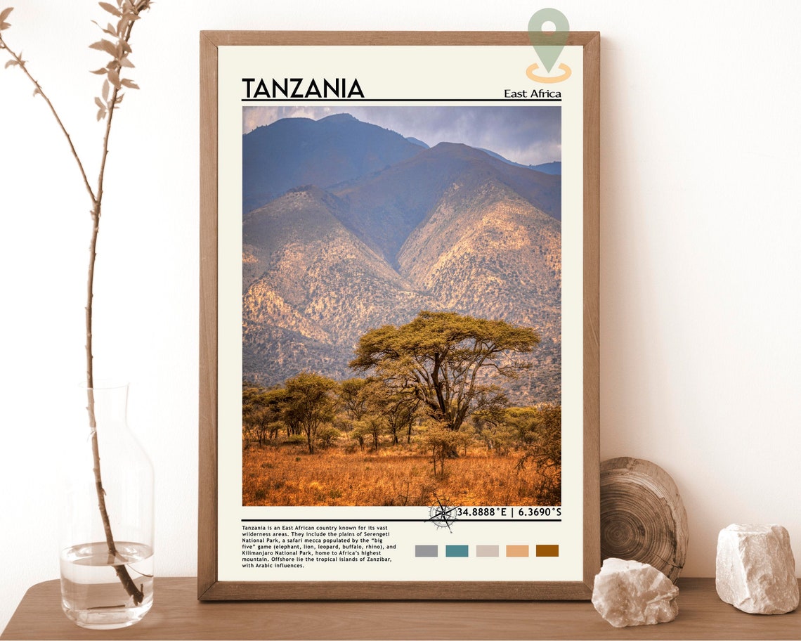 Tanzania Print Vintage Poster Tanzania Art Tanzania Poster Tanzania Photo Tanzania Poster Print Tanzania Wall Decor Travel Gift