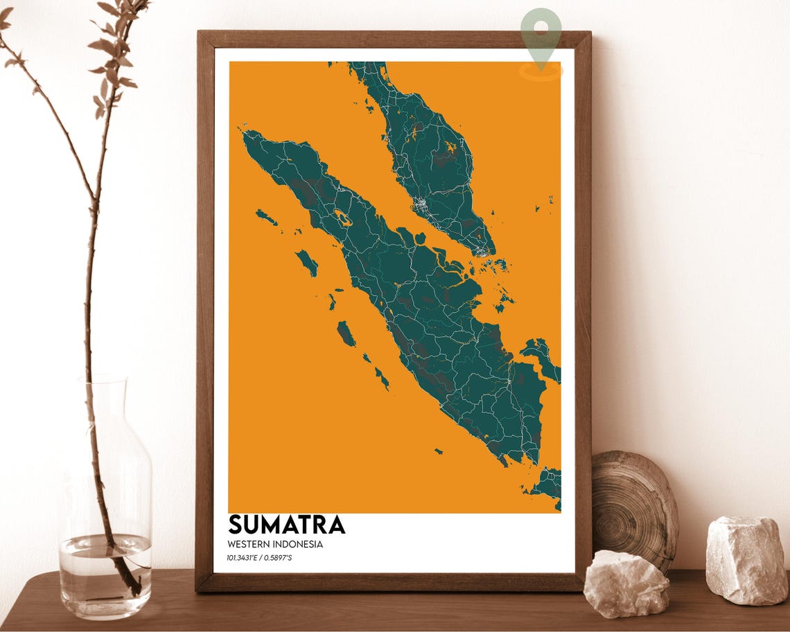 Sumatra Western Indonesia Island Map Poster Red Modern Artwork - Image 5