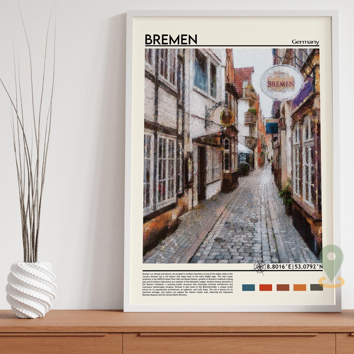 Bremen Germany Historic Cobblestone Old Town Street Travel Poster - Image 5