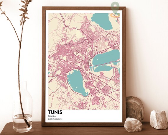 Tunis Tunisia Cream Red Street Map Vintage Style Wall Poster