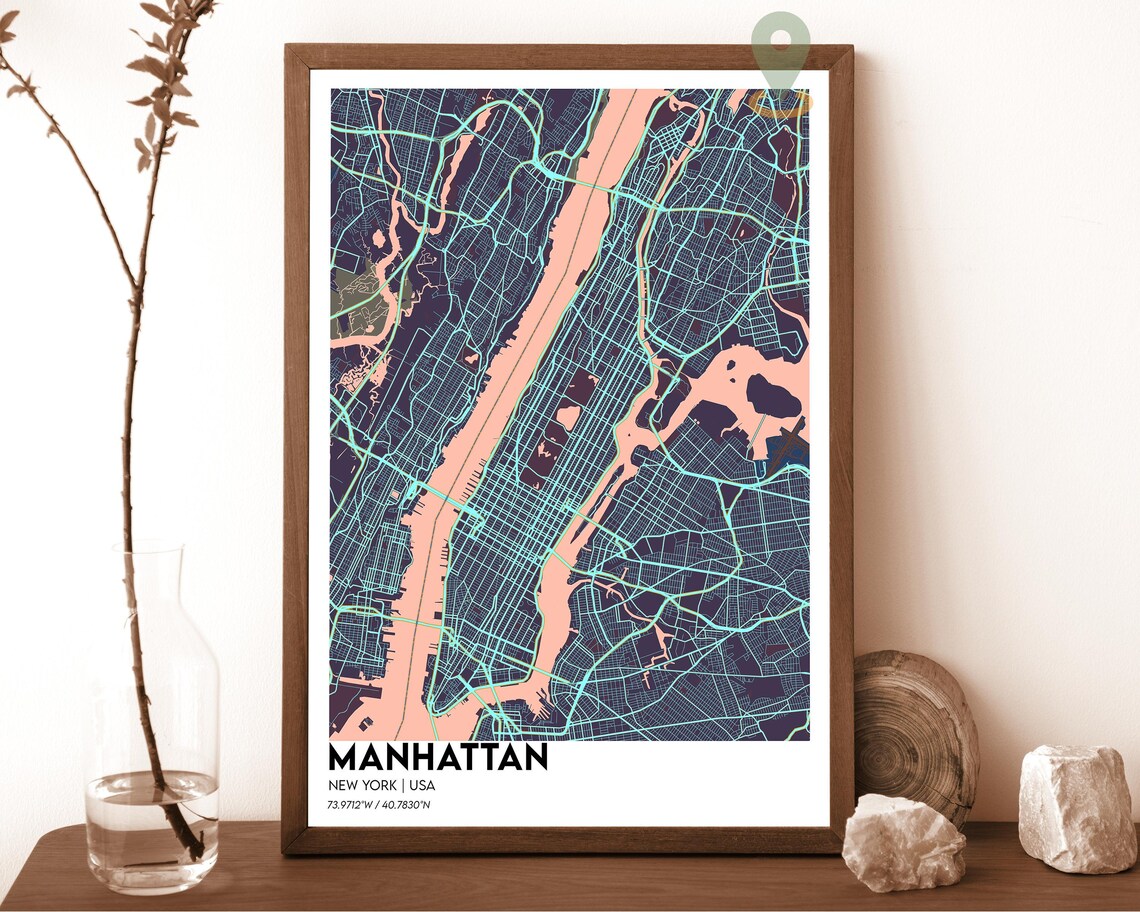 Manhattan New York USA Bold Red City Street Map Art Decor Poster - Image 3