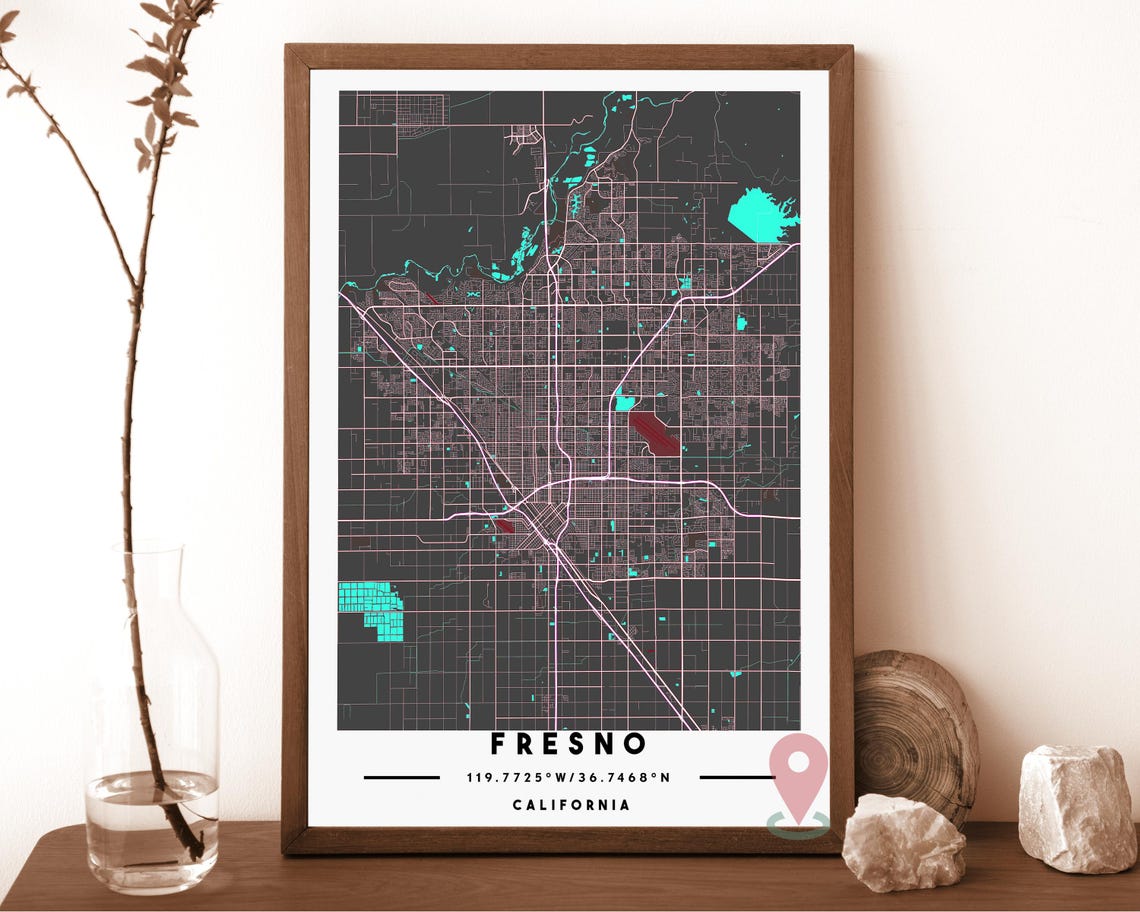 Fresno Map Fresno Map Print Fresno Wall Art Fresno Travel Poster Fresno Poster Fresno Photo Fresno City Map Fresno California Poster - Image 3