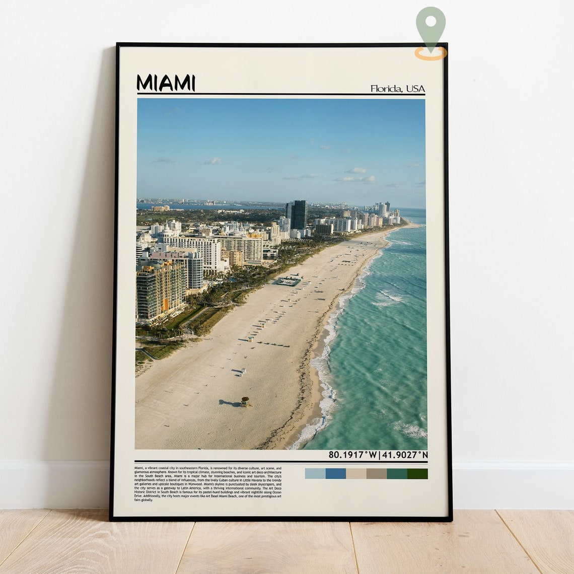 Miami Florida Beach Aerial Skyline Turquoise Ocean Travel Poster - Image 5
