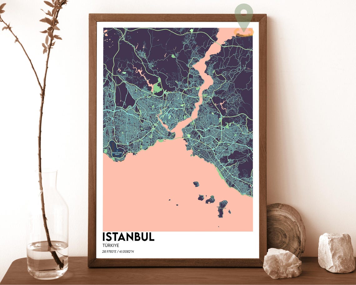 Istanbul Turkiye Bosphorus Strait Rose Minimalist City Map Poster - Image 4
