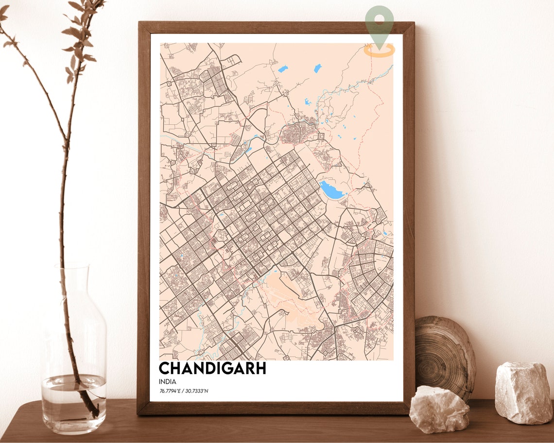 Chandigarh India Dark Green Planned Grid City Map Design Poster - Image 4