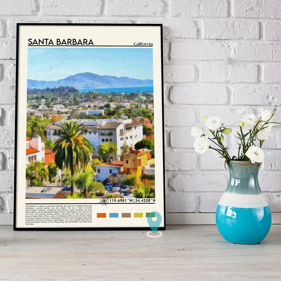 Santa Barbara California Coastline Palm Beach City Travel Poster - Image 5