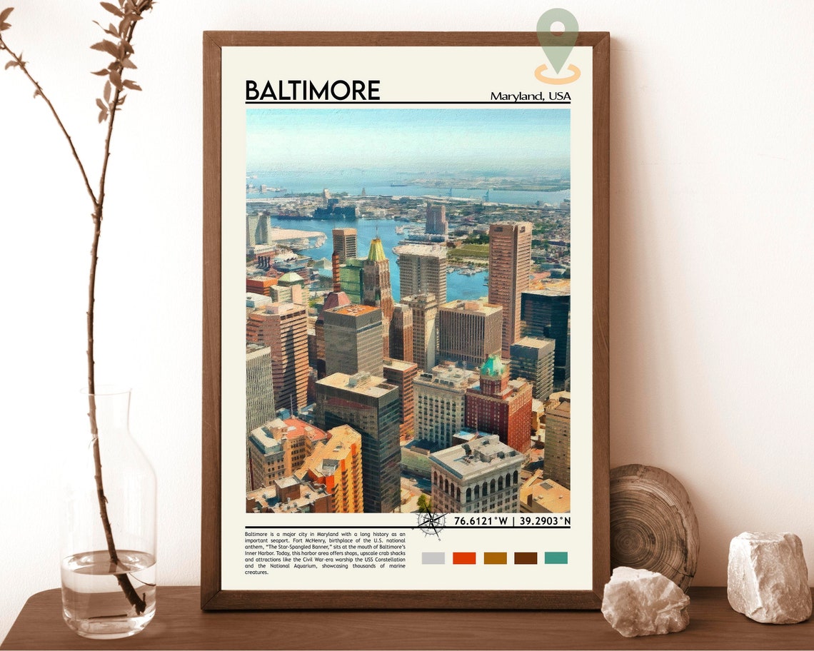 Baltimore Maryland Inner Harbor Skyline Cityscape Travel Poster