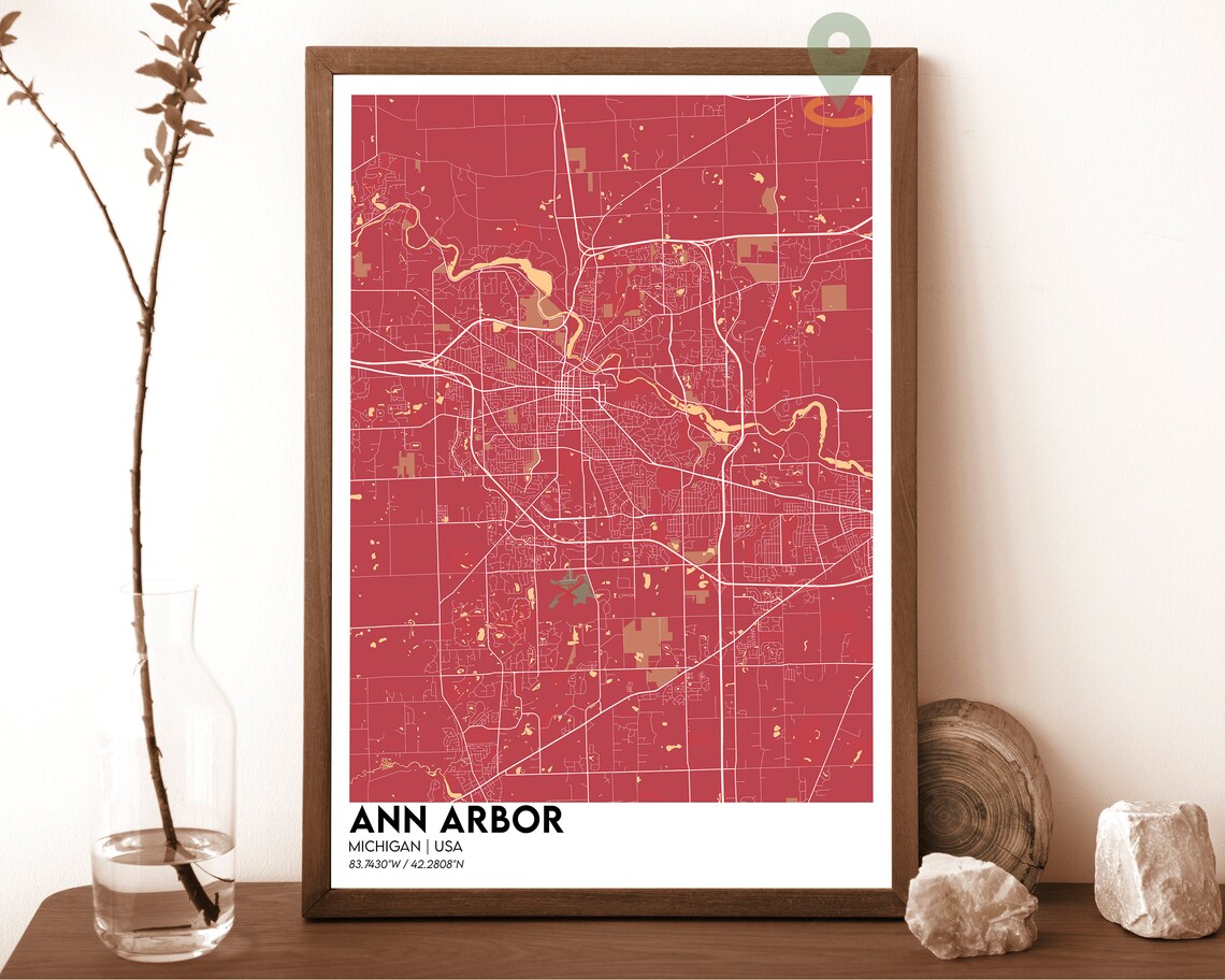 Ann Arbor Michigan City Map Navy Golden Huron River Street Poster - Image 6