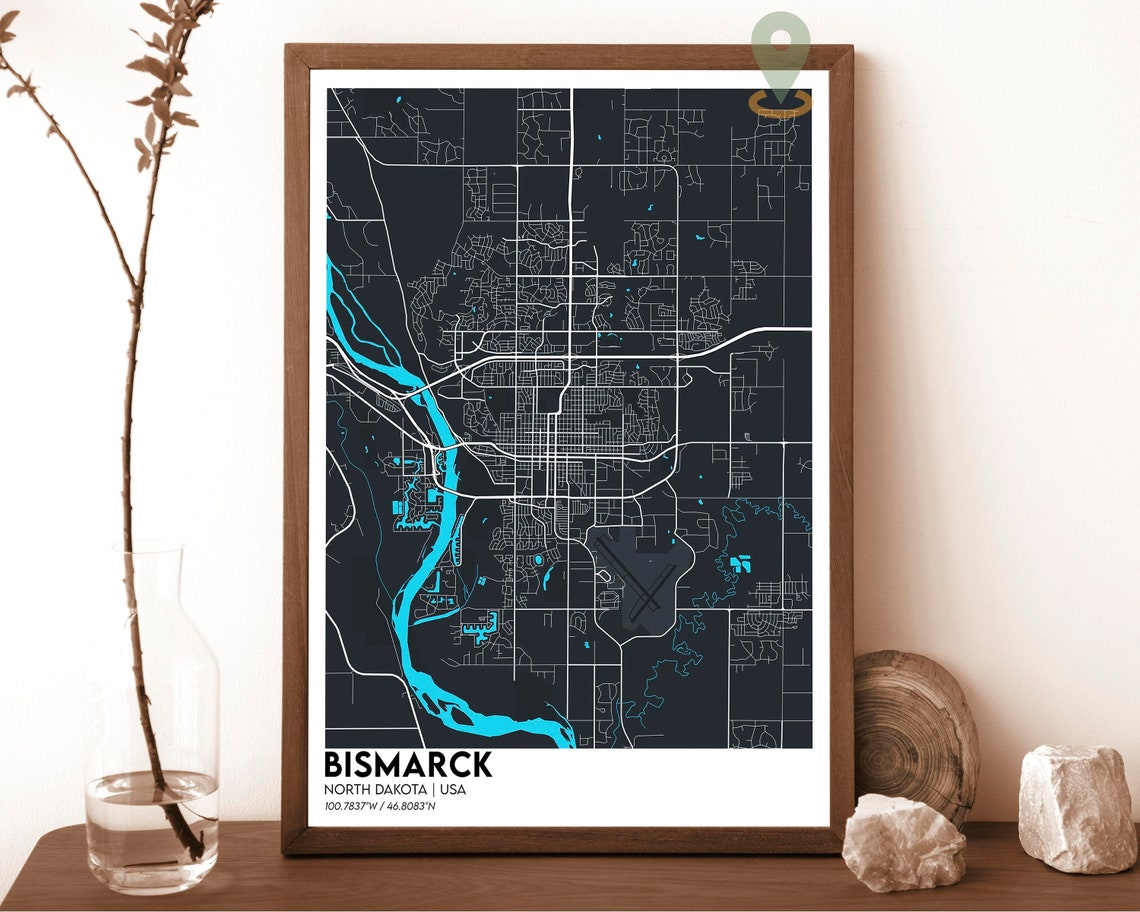 Bismarck North Dakota Navy Gold Street Map River Decor Poster - Image 2
