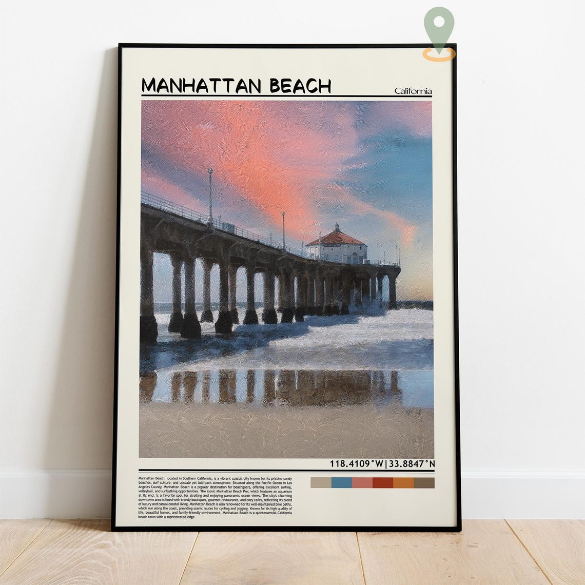 Manhattan Beach California Sunset Pier Painterly Beach Art Poster - Image 2