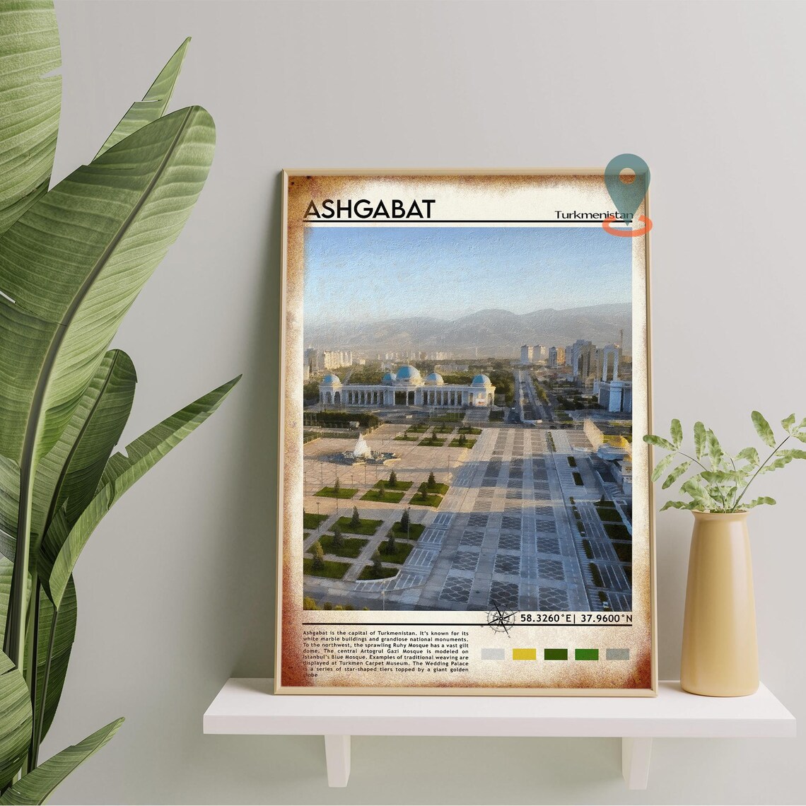 Ashgabat Turkmenistan White Marble City Square Skyline Travel Poster - Image 2