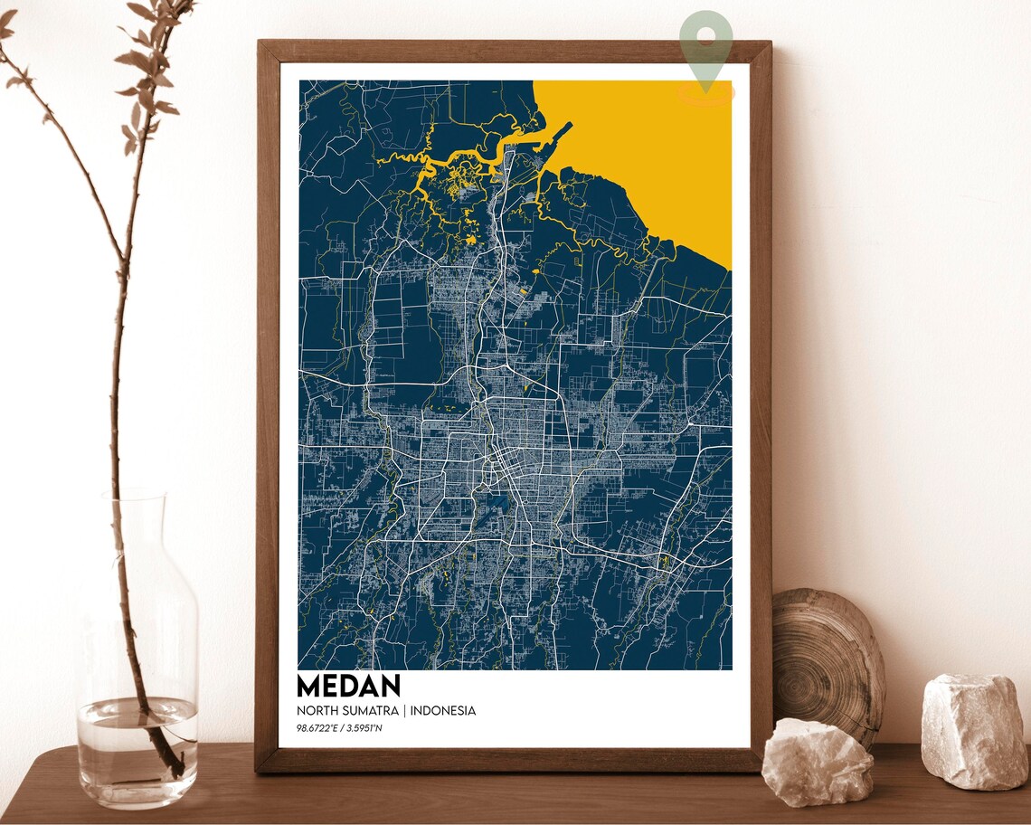 Medan North Sumatra Indonesia City Street Map Red Art Travel Poster - Image 2