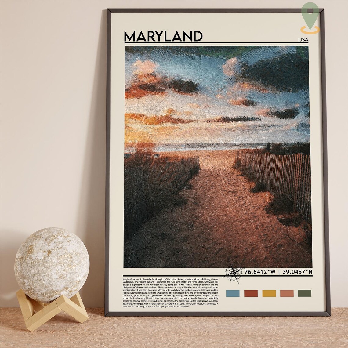 Maryland Sunset Beach Dune Path Watercolor Travel Poster Art - Image 3