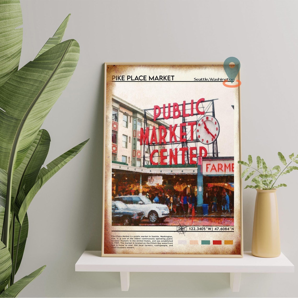 Pike Place Market Print Pike Place Market Art Pike Place Market Poster Pike Place Market Poster Print Seattle Travel Poster Seattle Art - Image 2