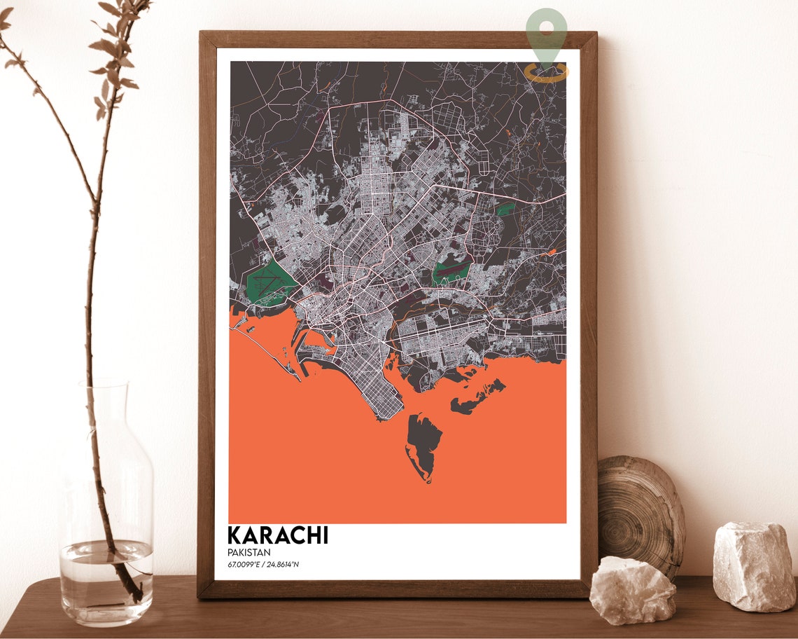 Karachi Pakistan City Map Poster Modern Red Minimalist Design Art - Image 4