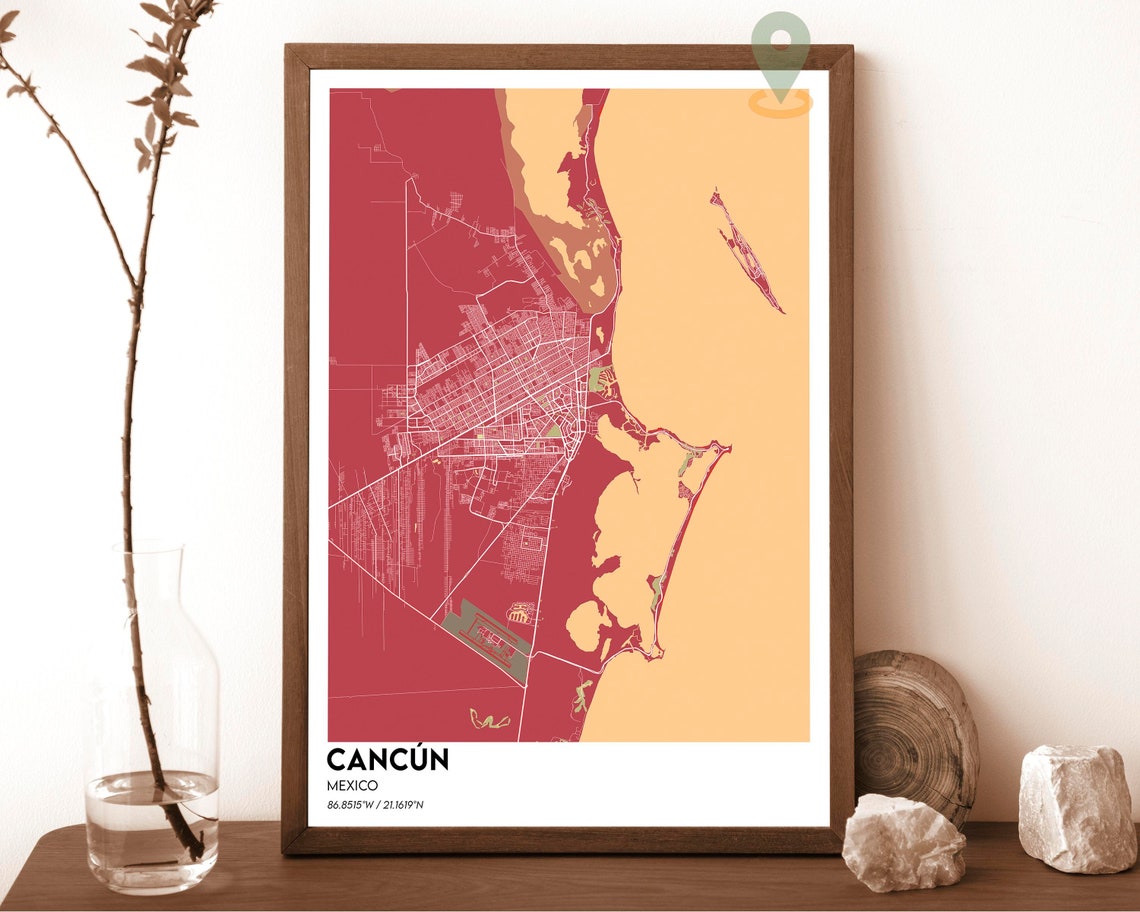 Cancun Mexico Navy Blue Caribbean Coast Modern City Map Design Poster - Image 3