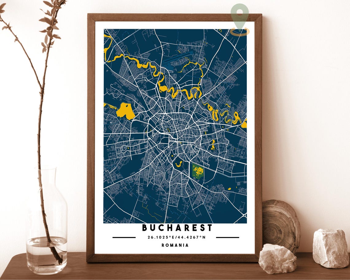 Bucharest Romania Black Street Map Coordinates Minimalist Poster - Image 2
