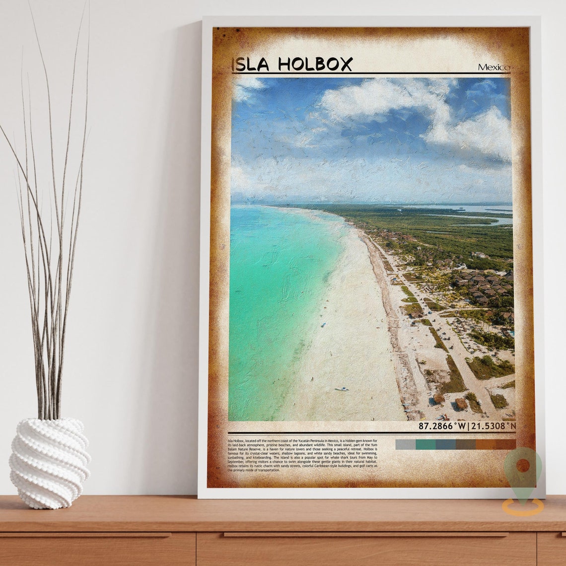 Isla Holbox Mexico Turquoise Beach Aerial Coastline Travel Poster - Image 3