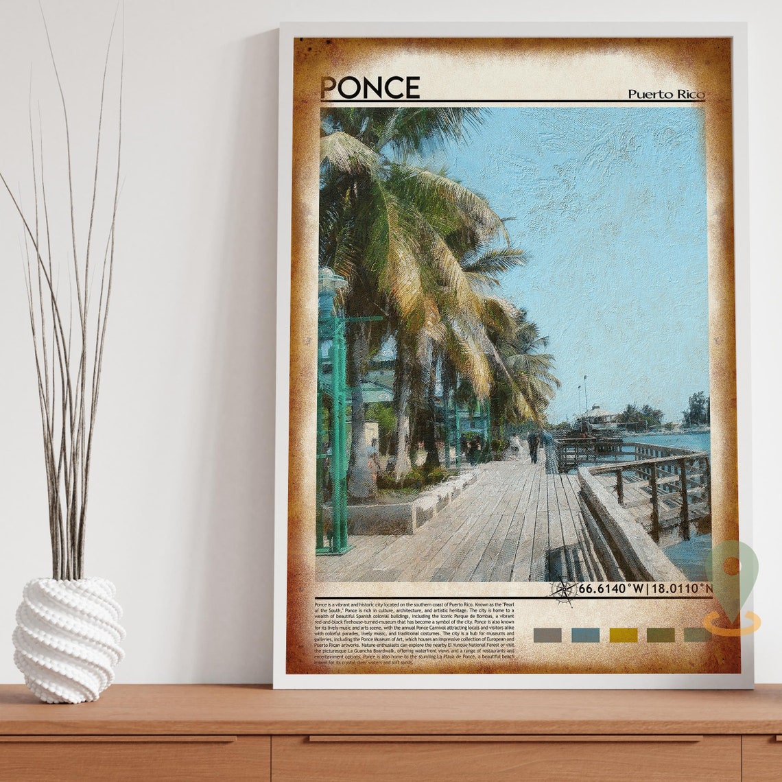 Ponce Puerto Rico Tropical Boardwalk Palm Trees Travel Poster - Image 4