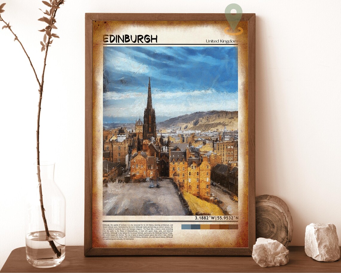Edinburgh United Kingdom Old Town Spire Oil Painting Travel Poster - Image 6