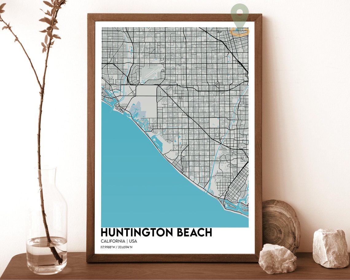 Huntington Beach California Modern City Map Coral Peach Poster - Image 2