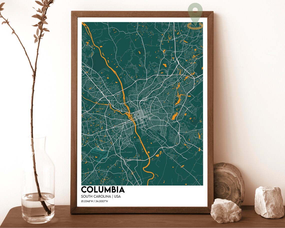 Columbia South Carolina Crimson Red Modern City Map Art Poster - Image 5