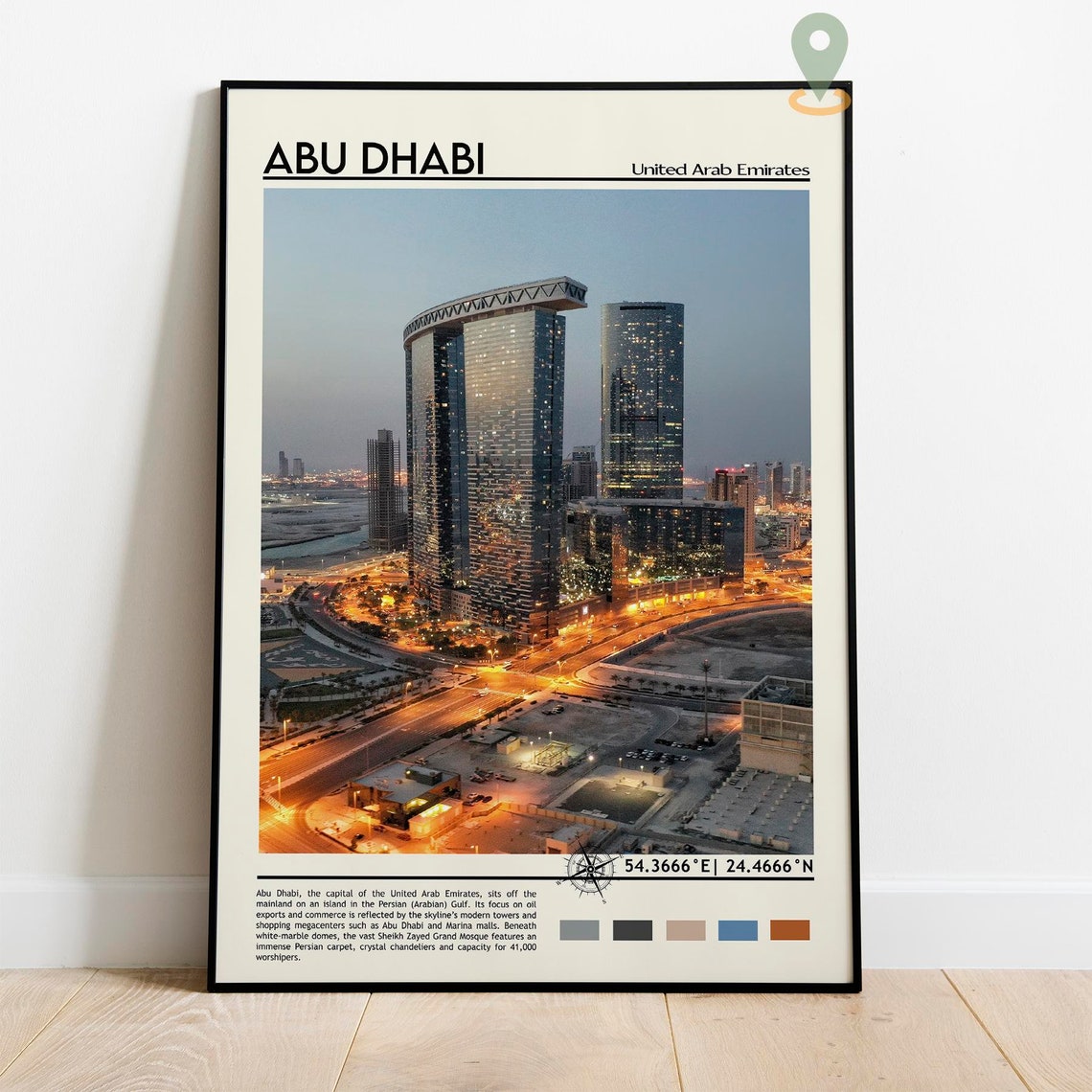 Abu Dhabi UAE Gate Towers Dusk City Lights Skyline Travel Poster - Image 2