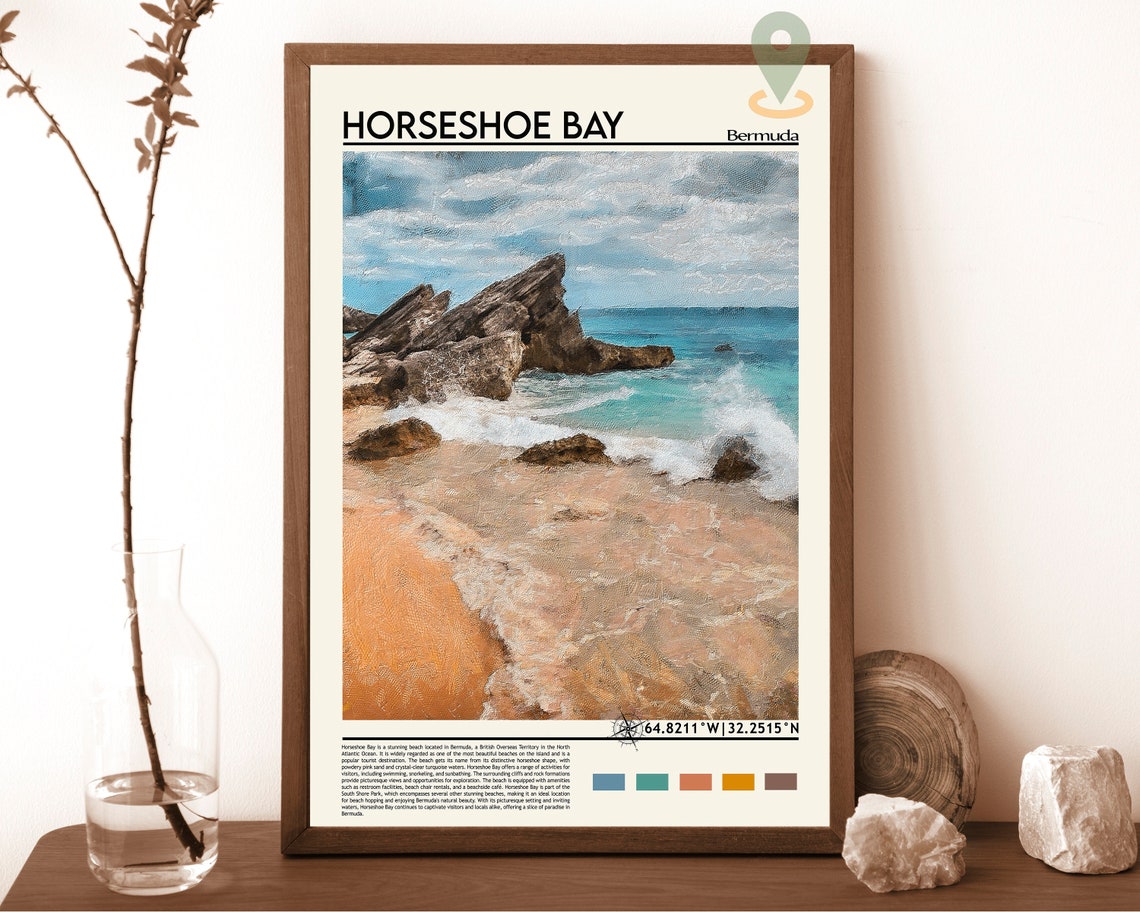 Horseshoe Bay Bermuda Pink Sands Waves Rocks Seascape Poster