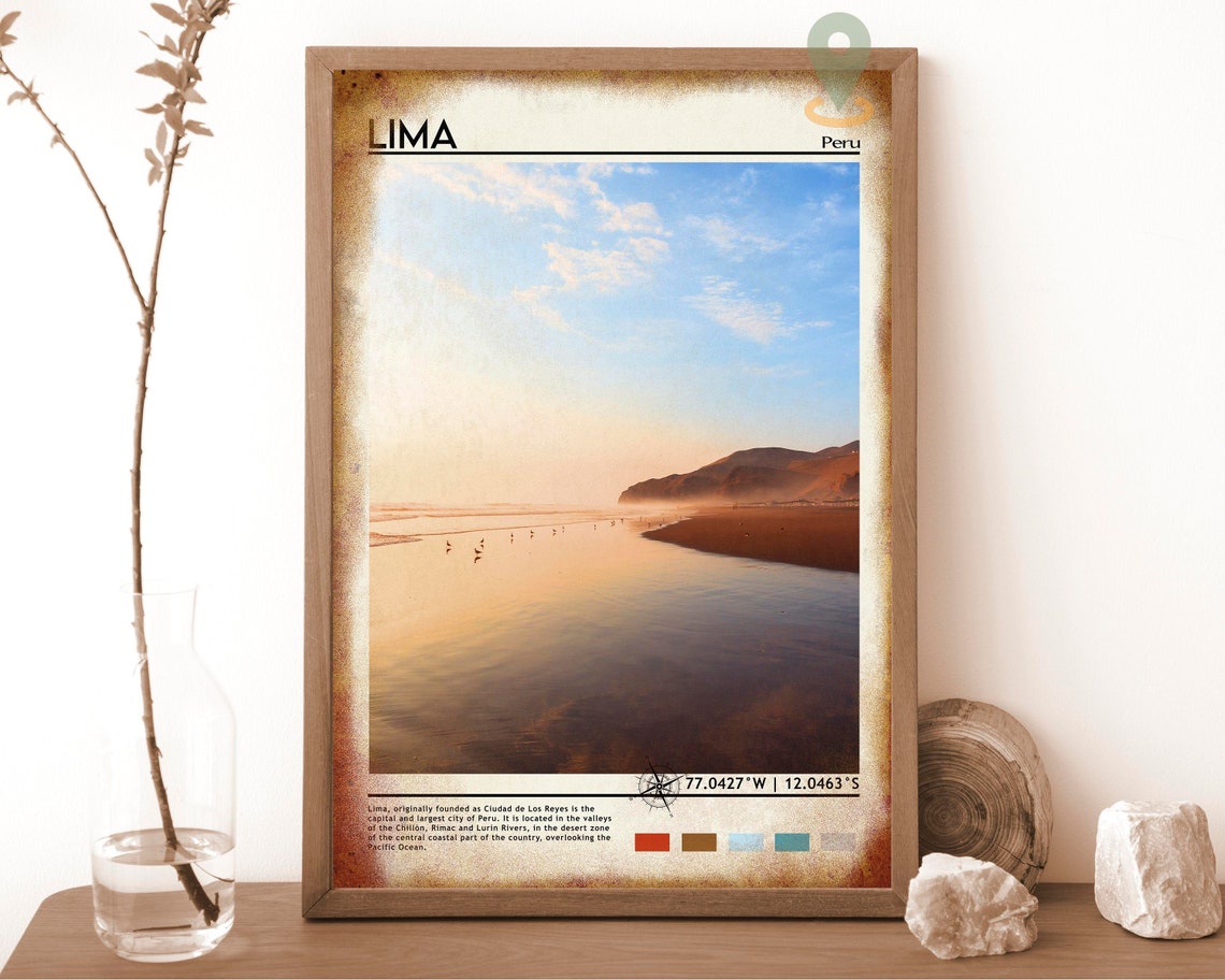 Lima Peru Pacific Beach Golden Sunset Waves Calm Travel Poster - Image 6