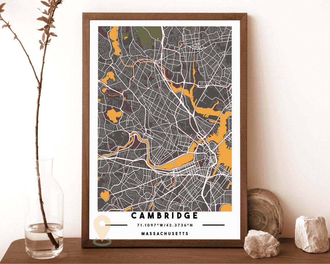 Cambridge Massachusetts City Street Map Gray Blue Poster Decor - Image 6