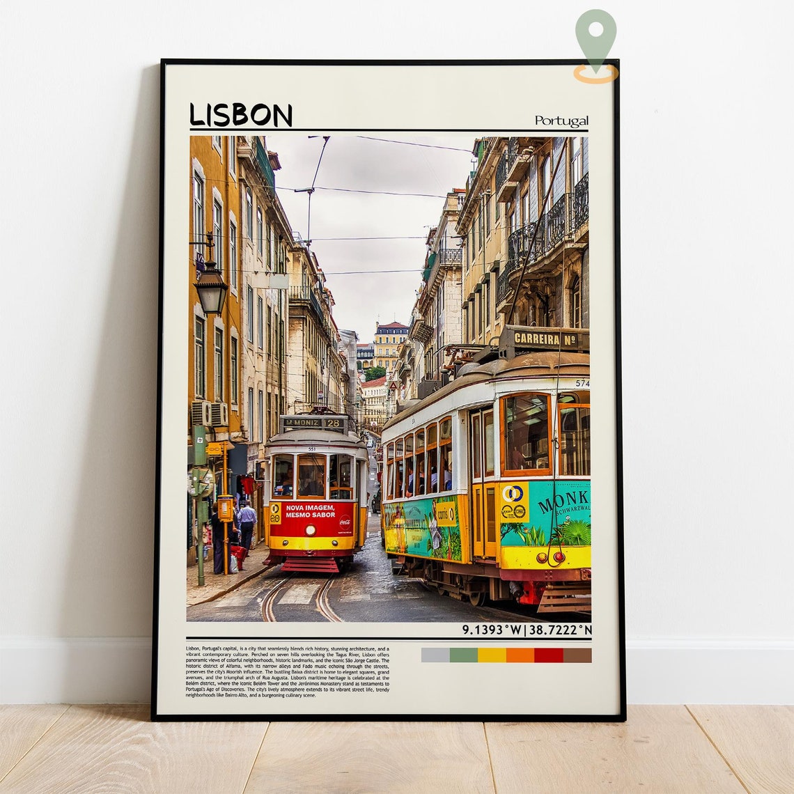 Lisbon Portugal Classic Yellow Trams Old Town Street View Poster - Image 2