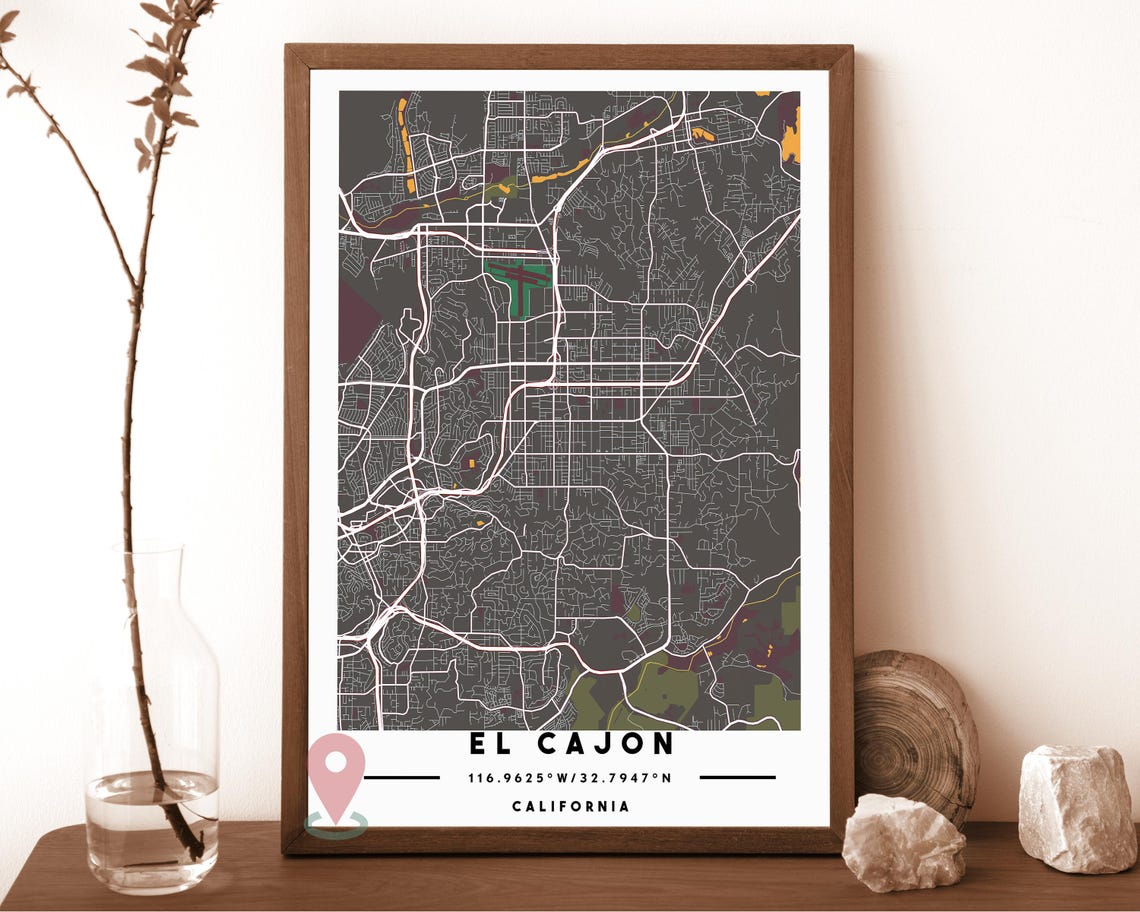El Cajon California Teal Modern Minimal City Street Map Poster - Image 4