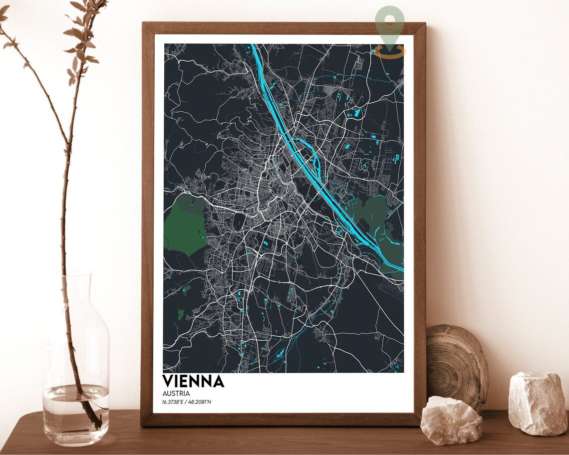 Vienna Austria Vintage Parchment Danube City Street Map Poster - Image 5