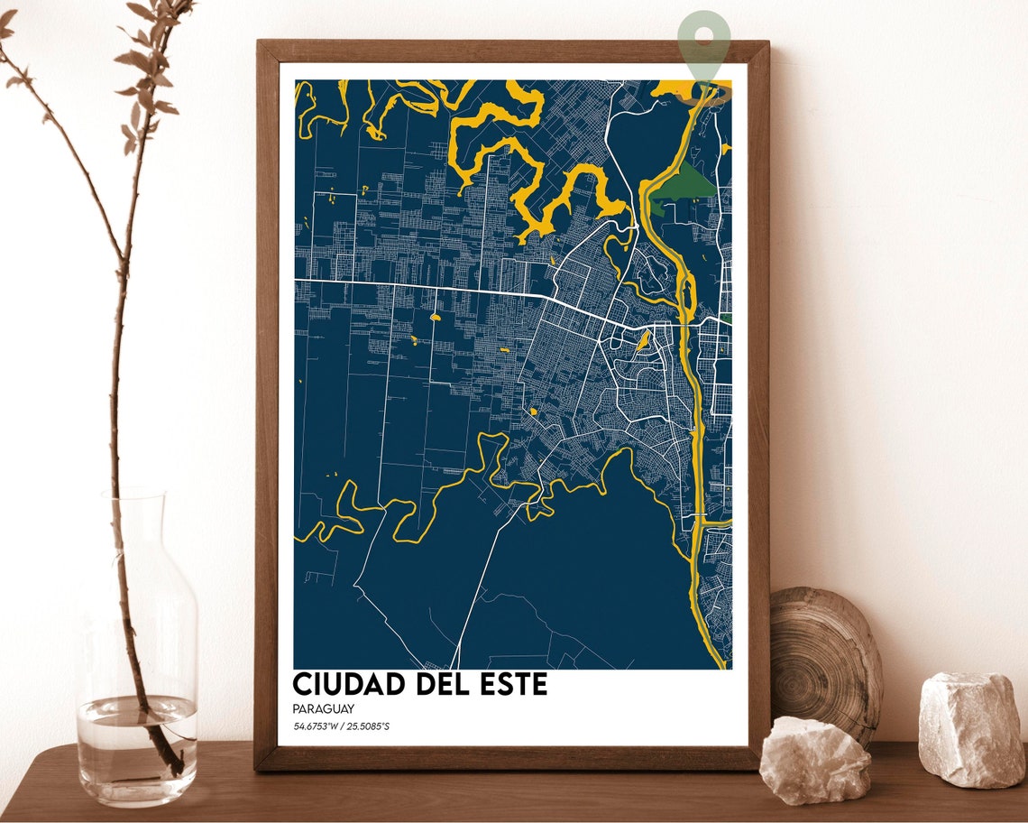 Ciudad del Este Paraguay Street Map Deep Green Gold Rivers Art Print - Image 6