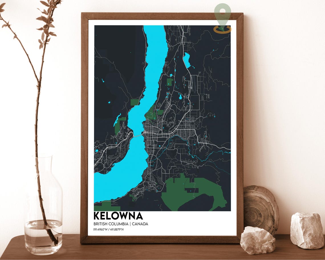 Kelowna British Columbia Cream Lakeside Minimalist City Map Poster - Image 4