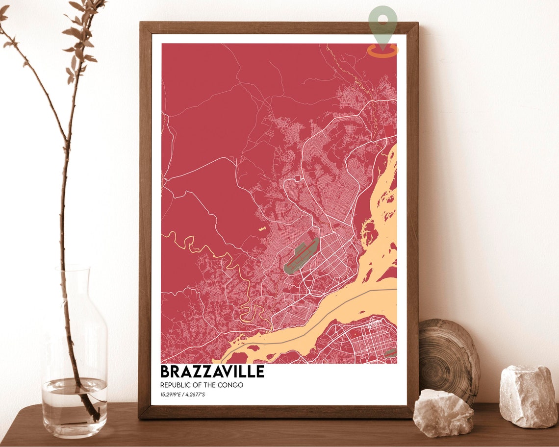 Brazzaville Republic of the Congo Dark Aqua City Map Design Poster - Image 6