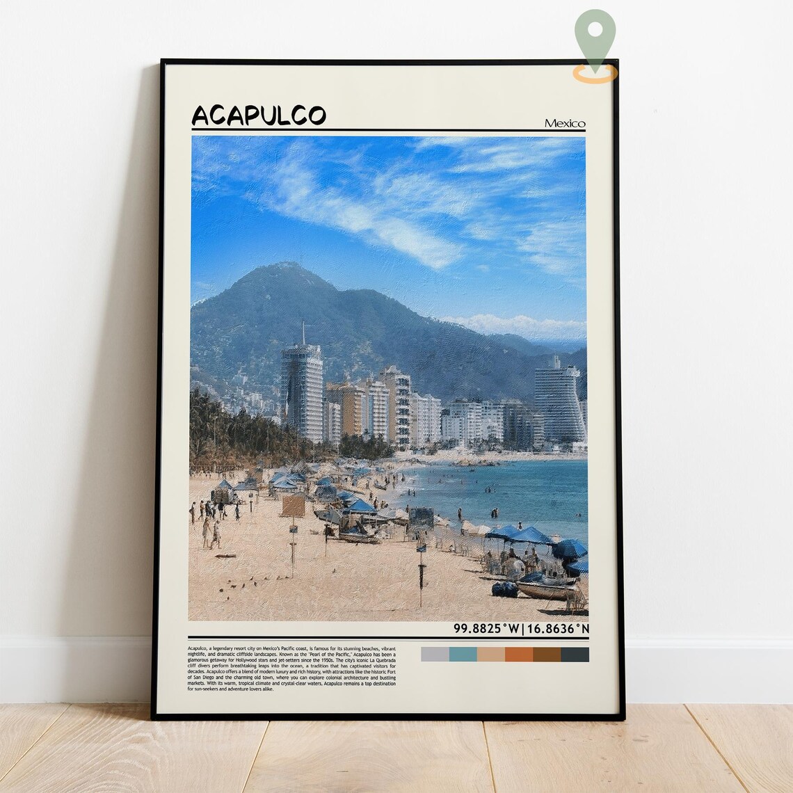 Acapulco Mexico Beach City Skyline Bay Oil Painting Travel Poster - Image 4