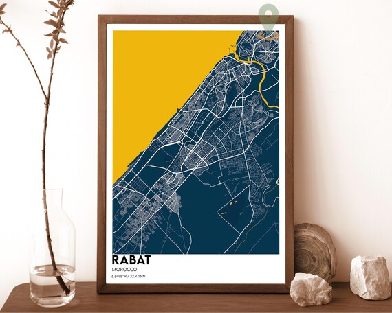Rabat Morocco Navy and Gold Street Map Minimalist City Poster