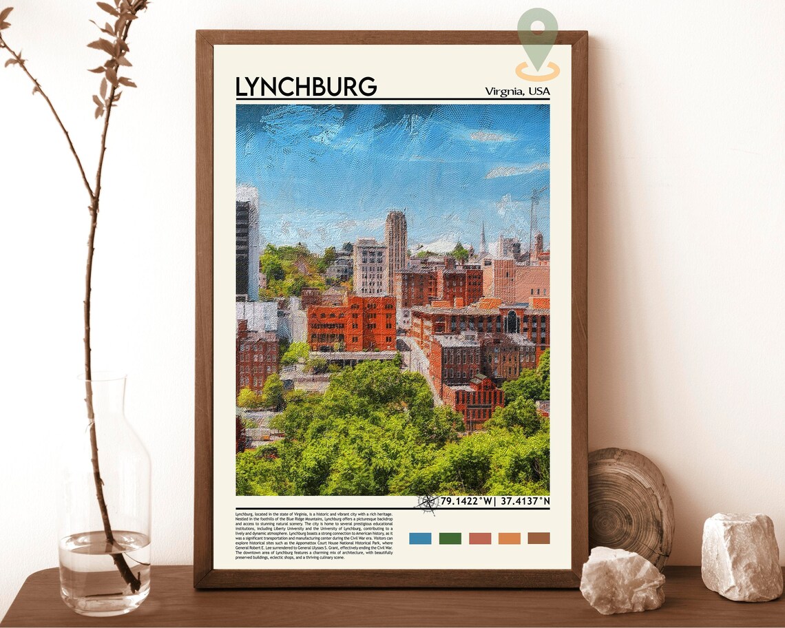 Lynchburg Virginia USA Downtown Skyline Blue Ridge City Travel Poster