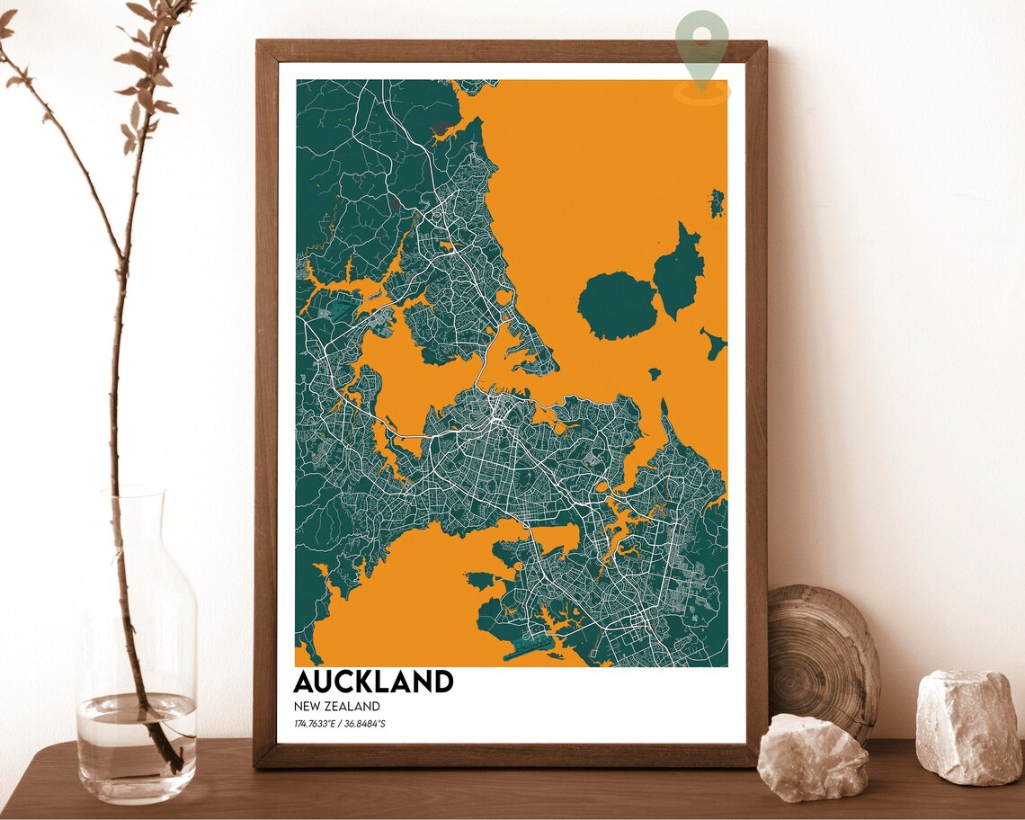 Auckland Map Auckland Map Print Auckland Personalized Map Auckland Wall Art Auckland Travel Poster Auckland New Zealand Poster - Image 3