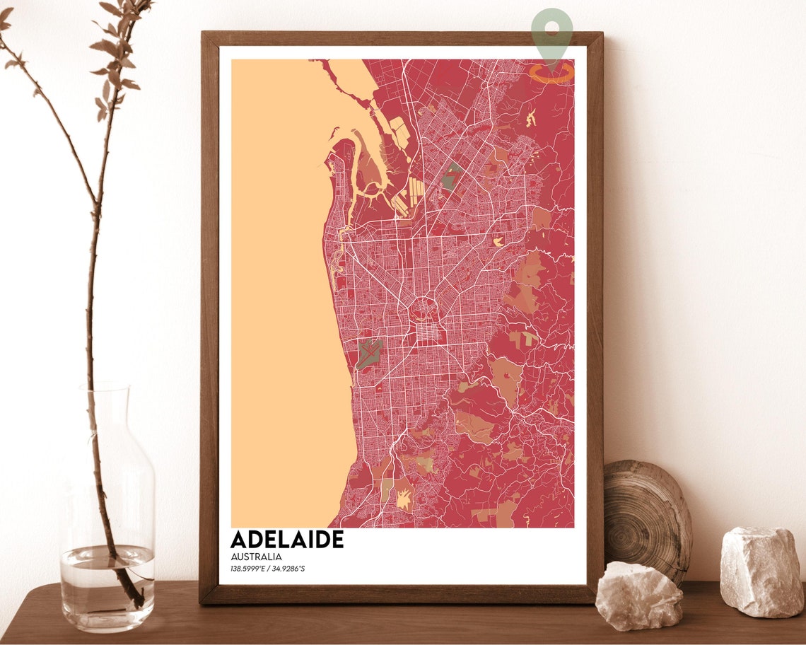 Adelaide Australia Dark City Map Burnt Orange Gulf Coast Poster - Image 3