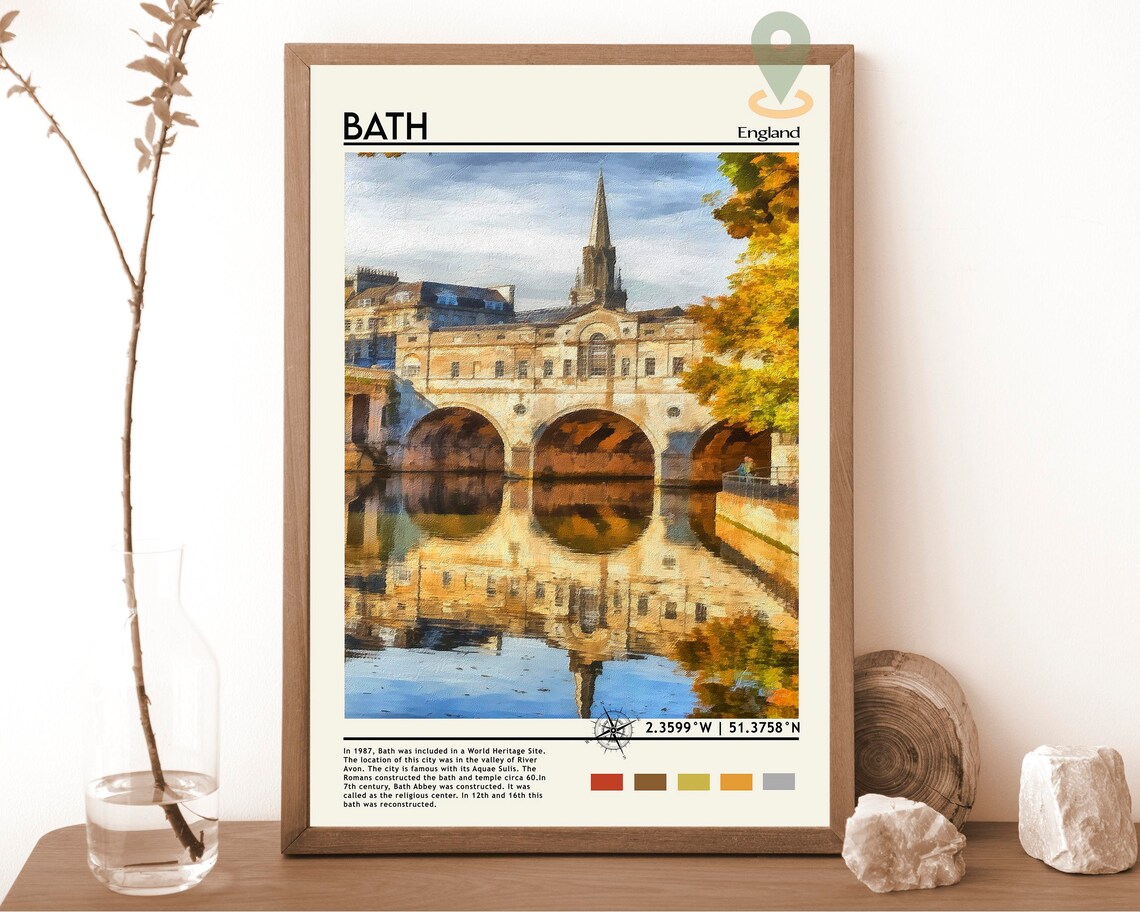 Bath England Roman City Pulteney Bridge Painting Travel Poster