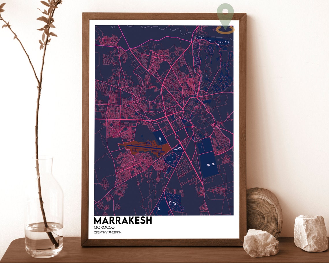 Marrakesh Morocco Dark Minimalist Night Street City Map Art Poster - Image 2