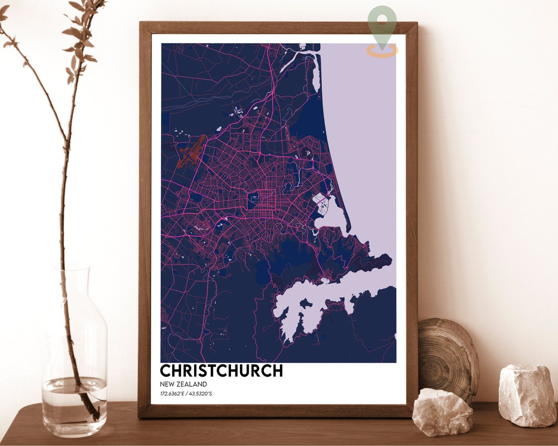Christchurch New Zealand Christchurch Map Christchurch Map Print Christchurch Gift Christchurch Wall Art Christchurch Travel Poster