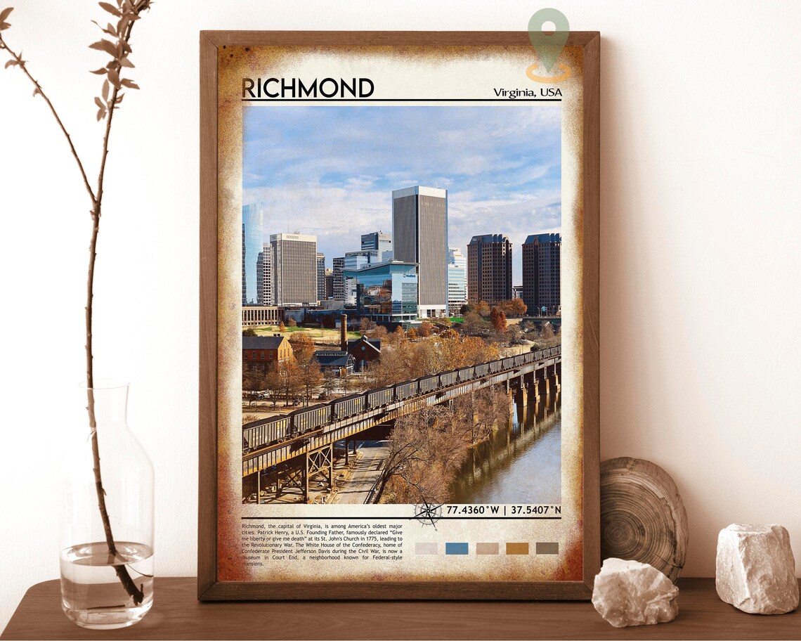 Richmond Virginia USA Downtown Skyline Train Bridge Travel Poster - Image 6