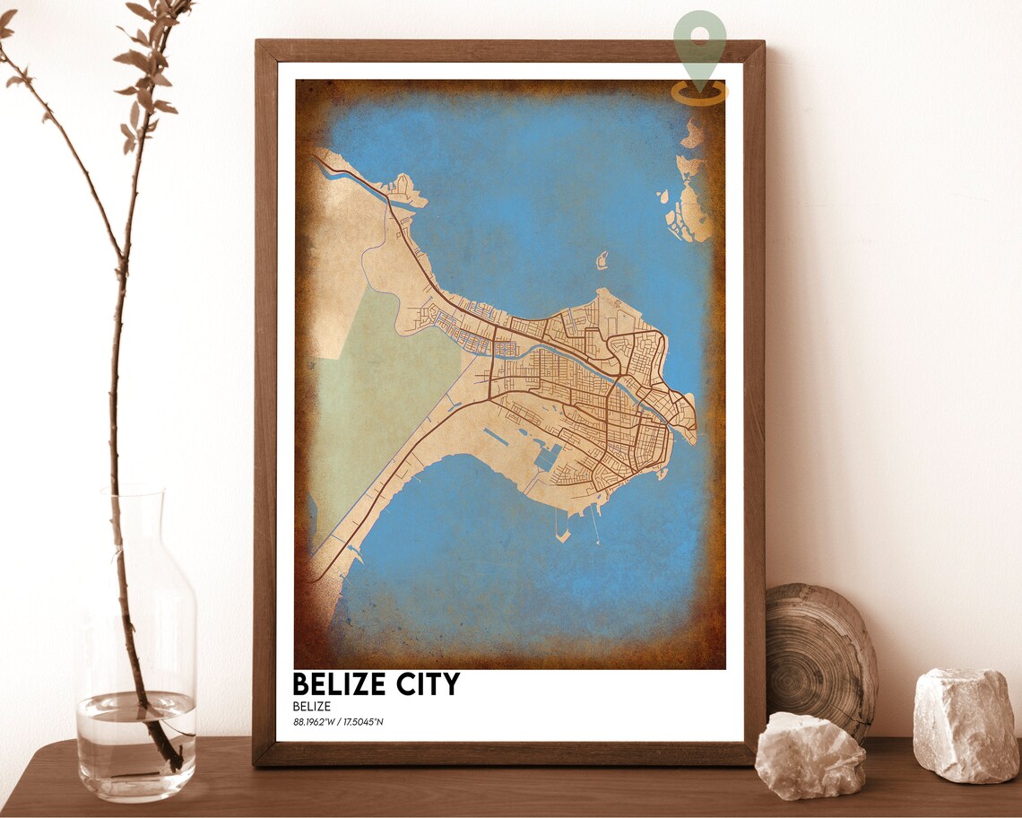 Belize City Belize Blush Peach Purple Coastal City Map Poster - Image 6